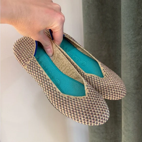 Rothy's Metallic Jewel Box Round Toe Ballet Flat - Tan/Pink/Teal - Size 7 *Rare* - Picture 3 of 9